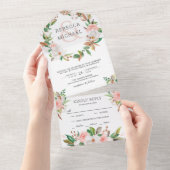 Weiße Magnolia Blush Pink Blumenzeremonie All In One Einladung (Abreißen)