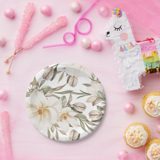 Weiße Magnolia Brautparty Grüne Pappteller (Party)