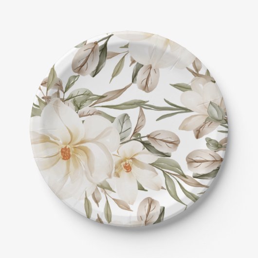 Weiße Magnolia Brautparty Grüne Pappteller (Vorderseite)