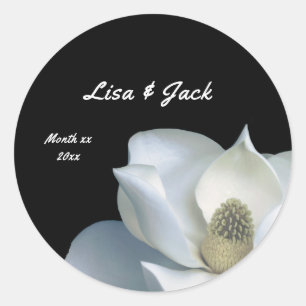 Weiße Magnolia Elegante Schwarz-Weiße Hochzeit Runder Aufkleber