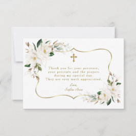 Weiße Magnolia-Flora-Gold-Rahmen-Taufe Dankeskarte
