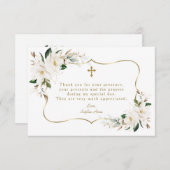 Weiße Magnolia-Flora-Gold-Rahmen-Taufe Dankeskarte (Vorne/Hinten)