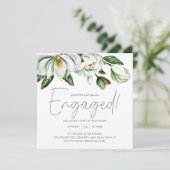 Weiße Magnolia Flora Rustikale Verlobung Einladung (Stehend Vorderseite)