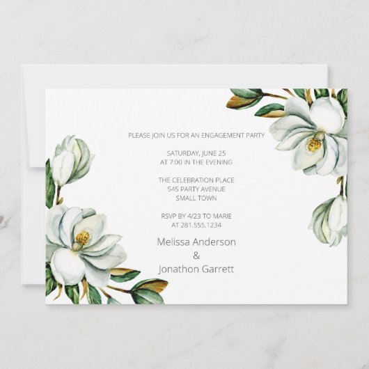 Weiße Magnolia Flora Rustische Verlobung Ankündigung (Rückseite)