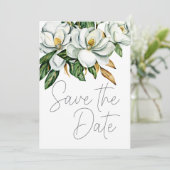Weiße Magnolia Floral Rustikal Save The Date (Stehend Vorderseite)
