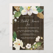 Weiße Magnolia Floral Wasserfarbe Rustikales Holz Einladung (Vorne/Hinten)