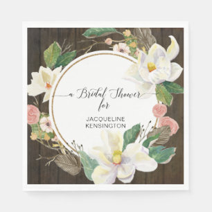 Weiße Magnolia Floral Wasserfarbe Weiß rustikales  Serviette