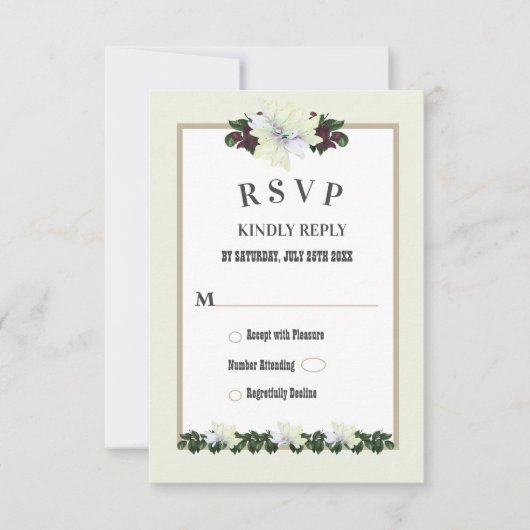 Weiße Magnolia Grüne Blumenkarte RSVP Card Einladung (Vorderseite)