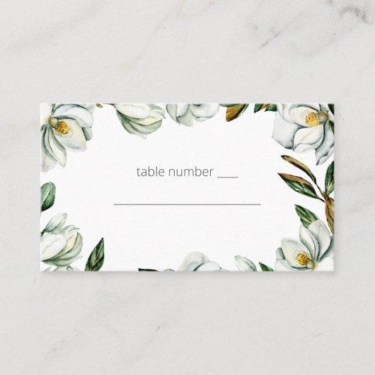 Weiße Magnolia Rustikale Hochzeitskarte Platzkarte (Vorderseite)