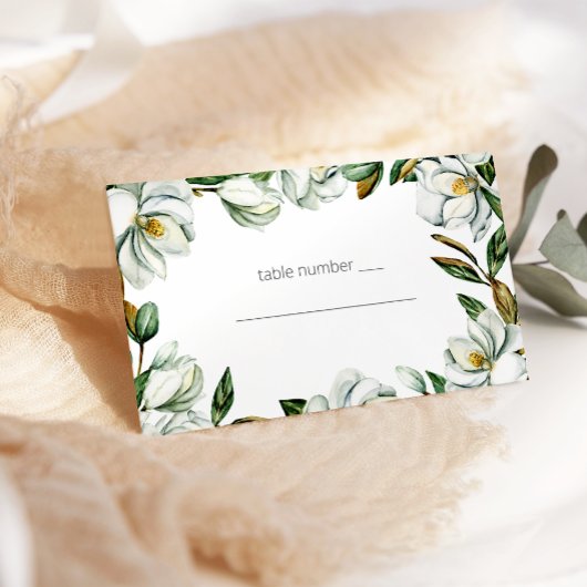 Weiße Magnolia Rustikale Hochzeitskarte Platzkarte