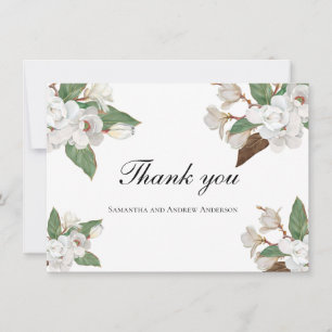 Weiße Magnolie Florale Blumen Grüne Hochzeit Dankeskarte