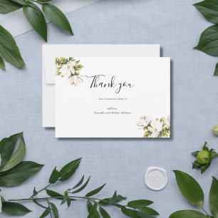 Weiße Magnolie Florale Elegante Formelle Hochzeit  Dankeskarte