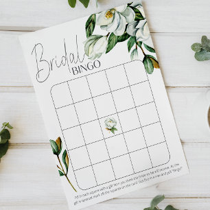 Weiße Magnolie Florale Rustikale Brautparty-Bingo