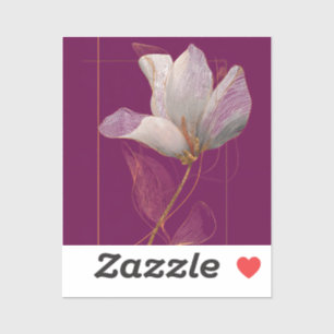 Weiße Magnolie Goldlinien Magenta Aufkleber