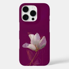 Weiße Magnolie Goldlinien Magenta iPhone 16 Pro Hülle