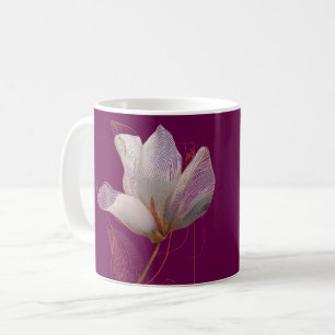 Weiße Magnolie Goldlinien Magenta Kaffeetasse
