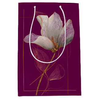 Weiße Magnolie Goldlinien Magenta Mittlere Geschenktüte