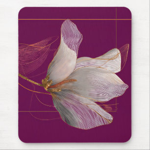 Weiße Magnolie Goldlinien Magenta Mousepad