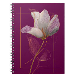 Weiße Magnolie Goldlinien Magenta Notizblock