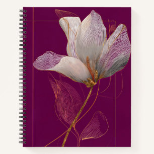 Weiße Magnolie Goldlinien Magenta Notizblock