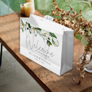 Weiße Magnolie Rustikale Blumengruß Hochzeit Große Geschenktüte