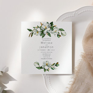 Weiße Magnolie Rustikale Florale Hochzeitseinladun