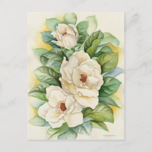 Weiße Magnolie Vintage-Blüten Blumen Kunst Postkarte