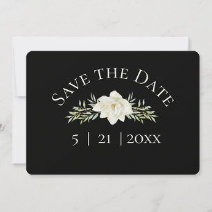 Weiße Magnolien auf Schwarz Save the Date Hochzeit