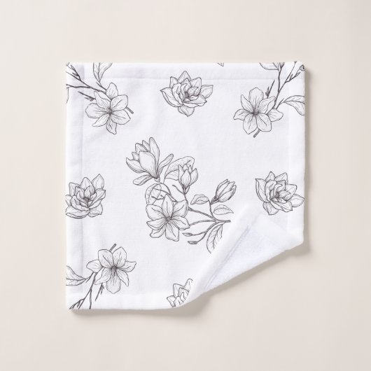 Weiße Magnolien Badhandtuch Set (Waschlappen)