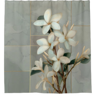 Weiße Magnolien-Blumen-Gold-Linien-Marmor Duschvorhang