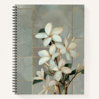 Weiße Magnolien-Blumen-Gold-Linien-Marmor Notizblock