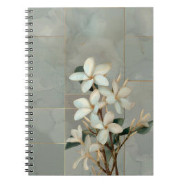 Weiße Magnolien-Blumen-Gold-Linien-Marmor Notizblock