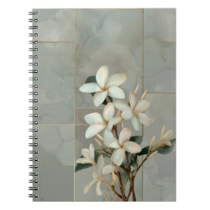 Weiße Magnolien-Blumen-Gold-Linien-Marmor Notizblock
