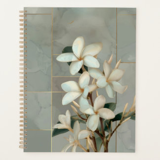 Weiße Magnolien-Blumen-Gold-Linien-Marmor Planer