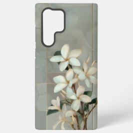 Weiße Magnolien-Blumen-Gold-Linien-Marmor Samsung Galaxy Hülle