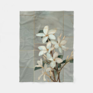 Weiße Magnolien-Blumen Goldlinie Marmor Fleecedecke