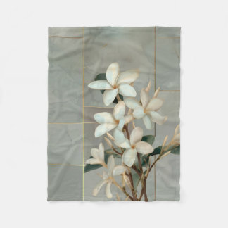 Weiße Magnolien-Blumen Goldlinie Marmor Fleecedecke