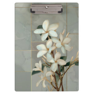 Weiße Magnolien-Blumen-Goldlinien-Marmor Klemmbrett