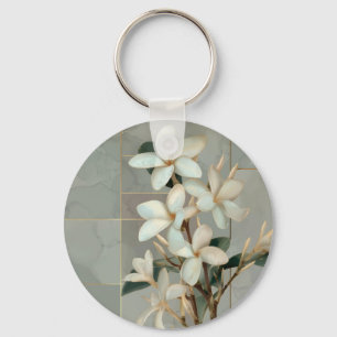 Weiße Magnolien-Blumen Goldlinien-Marmor Schlüsselanhänger