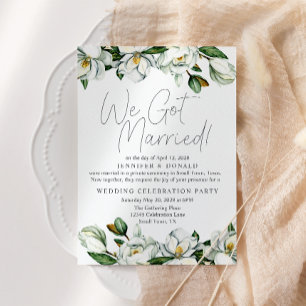 Weiße Magnolien-Blumen-Hochzeit Frisch Vermählt Einladung