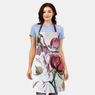 Weiße Magnolien-Blüten alte Vintage-Illustration Schürze