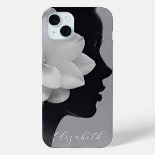Weiße Magnolien-Girl-Silhouette Monochrom Case-Mate iPhone Hülle