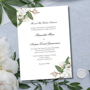 Weiße Magnolien Klassische formelle elegante Hochz Einladung