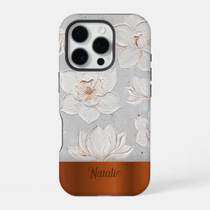 Weiße Magnolien-Malerei Kupfer-Metall mit individu iPhone 16 Pro Hülle