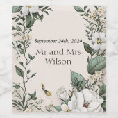 Weiße Magnolien und Butterfly Hochzeitsweinetikett Weinetikett (Einzelnes Label)