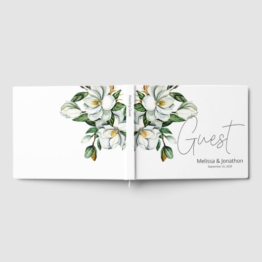 Weiße Magnolienblüte Hochzeit Gästebuch (Voll)