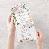 Weiße Magnolienblüte Rosa Blumenzehen All In One Einladung (Abreißen)