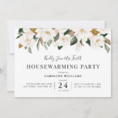 Weiße Magnolienblütenhäuser Erwärmung Party Einladung (Vorderseite)