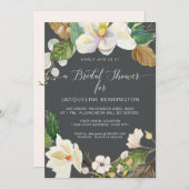 Weiße Magnolienflora Aquarellfarbe Grau Einladung (Vorne/Hinten)