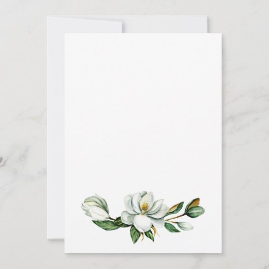 Weiße Magnolienflora Rustikales Brautparty Einladung (Rückseite)